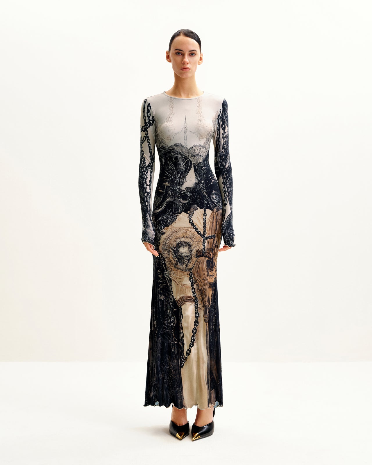 Isabella ヴィンテージプリントドレス - ブラウン&ブラック