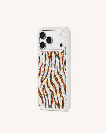 Pearl Zebra ストライプ 人工クリスタル スマホケース - ホワイト