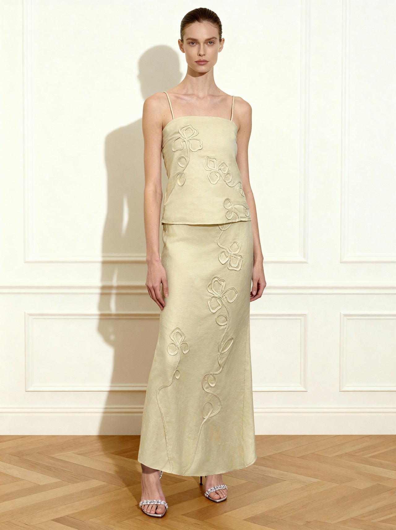 リネンコード刺繍マキシスカート - ナチュラル