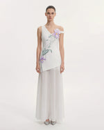 花柄アシンメトリーマキシドレス - ホワイト