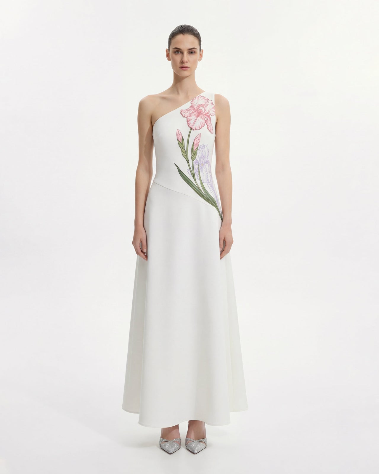 Iris 花柄ホルターネックボディコンドレス - ホワイト