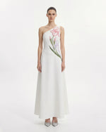 Iris 花柄ホルターネックボディコンドレス - ホワイト