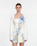 花柄プリントボディコンドレス - ホワイト