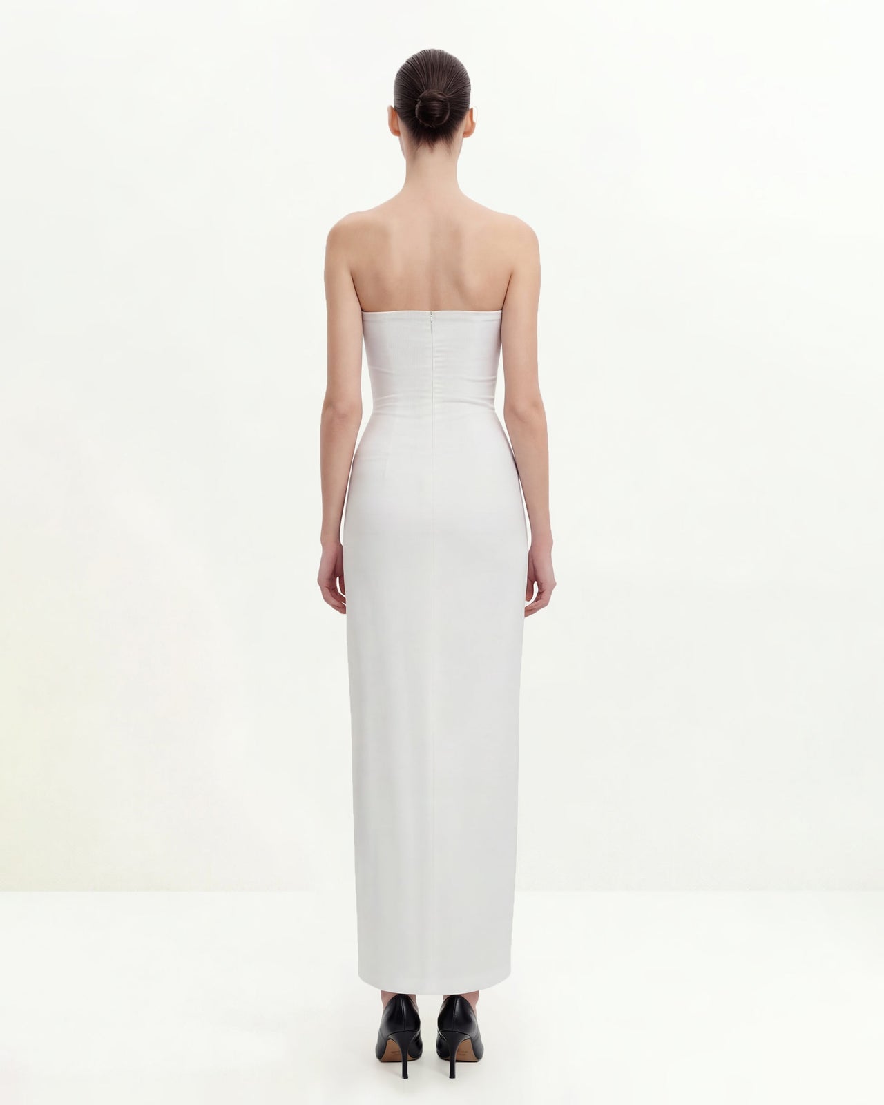 花柄ストラップレスマキシドレス - ホワイト