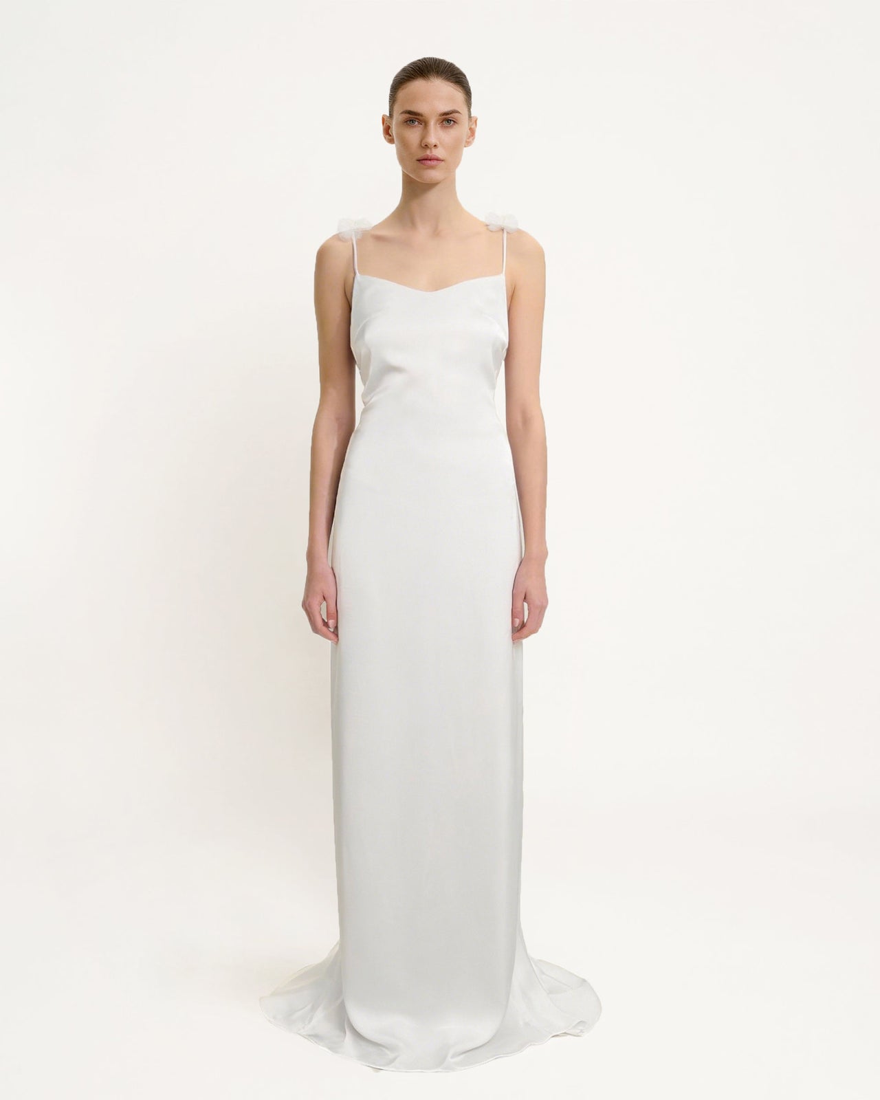 Satin ストラッピー マキシ丈ドレス フローラルストリーマー - ホワイト