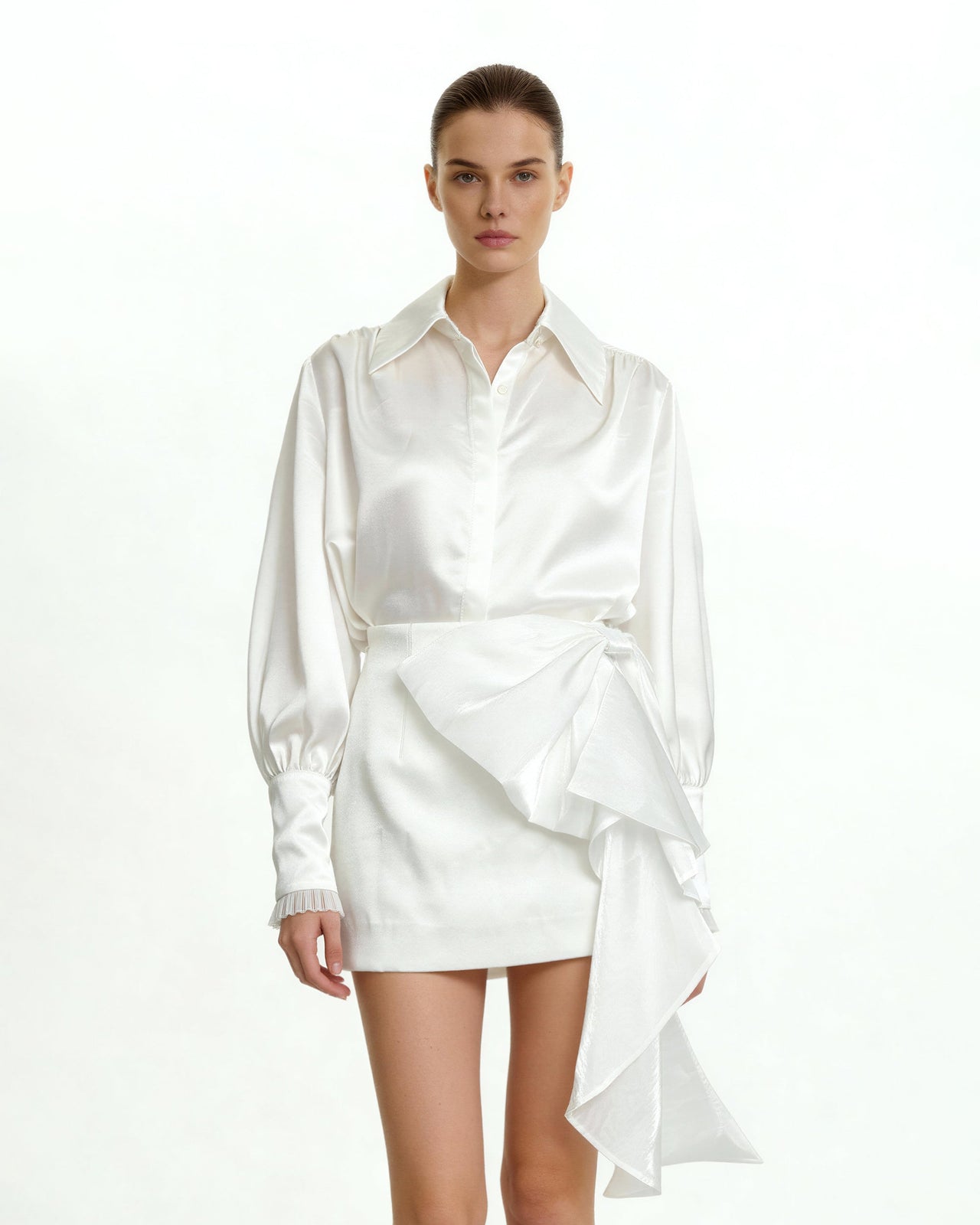 ドレープリボン ミニスカート - ホワイト