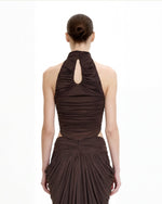 ルーシュ ツイストフロント ホルター ボディスーツ - ブラウン