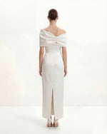 サテン アシンメトリック ボウ マキシワンピース - ホワイト