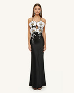 オーキッド刺繍ドレス - ブラック/ホワイト