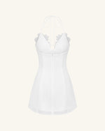 花刺繍ミニドレス - ホワイト