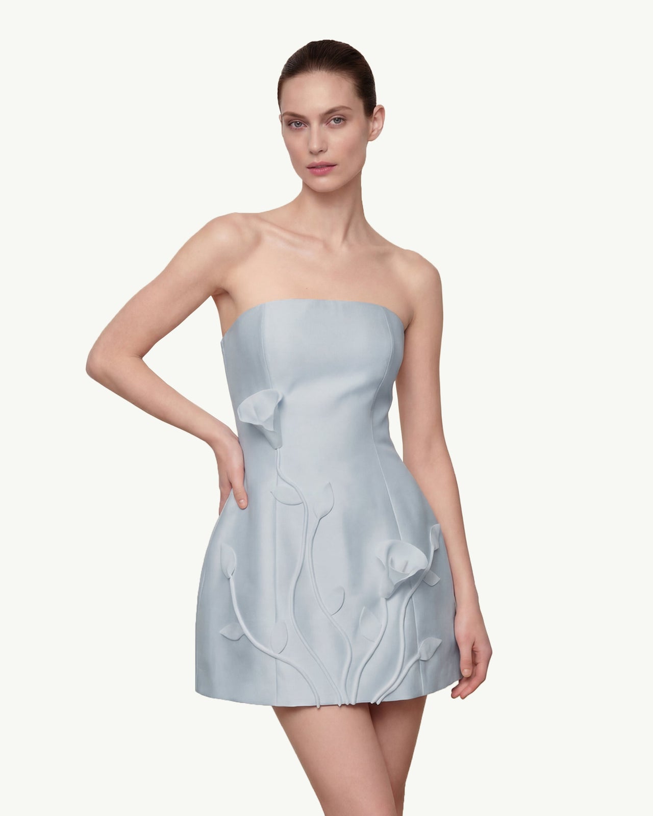 3Dヴァインフローラル ストラップレスミニドレス - ブルー