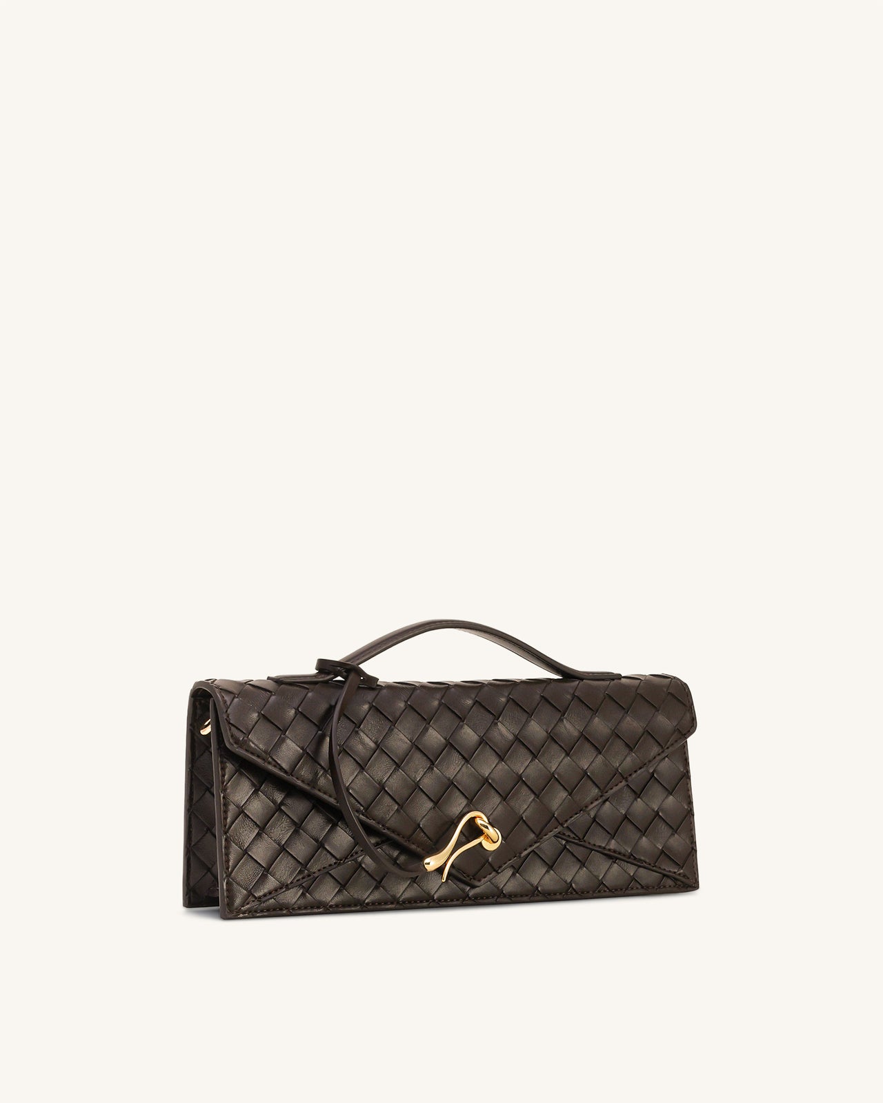 Celeste 織り目加工 エンベロープ トップハンドルバッグ - ダークブラウン