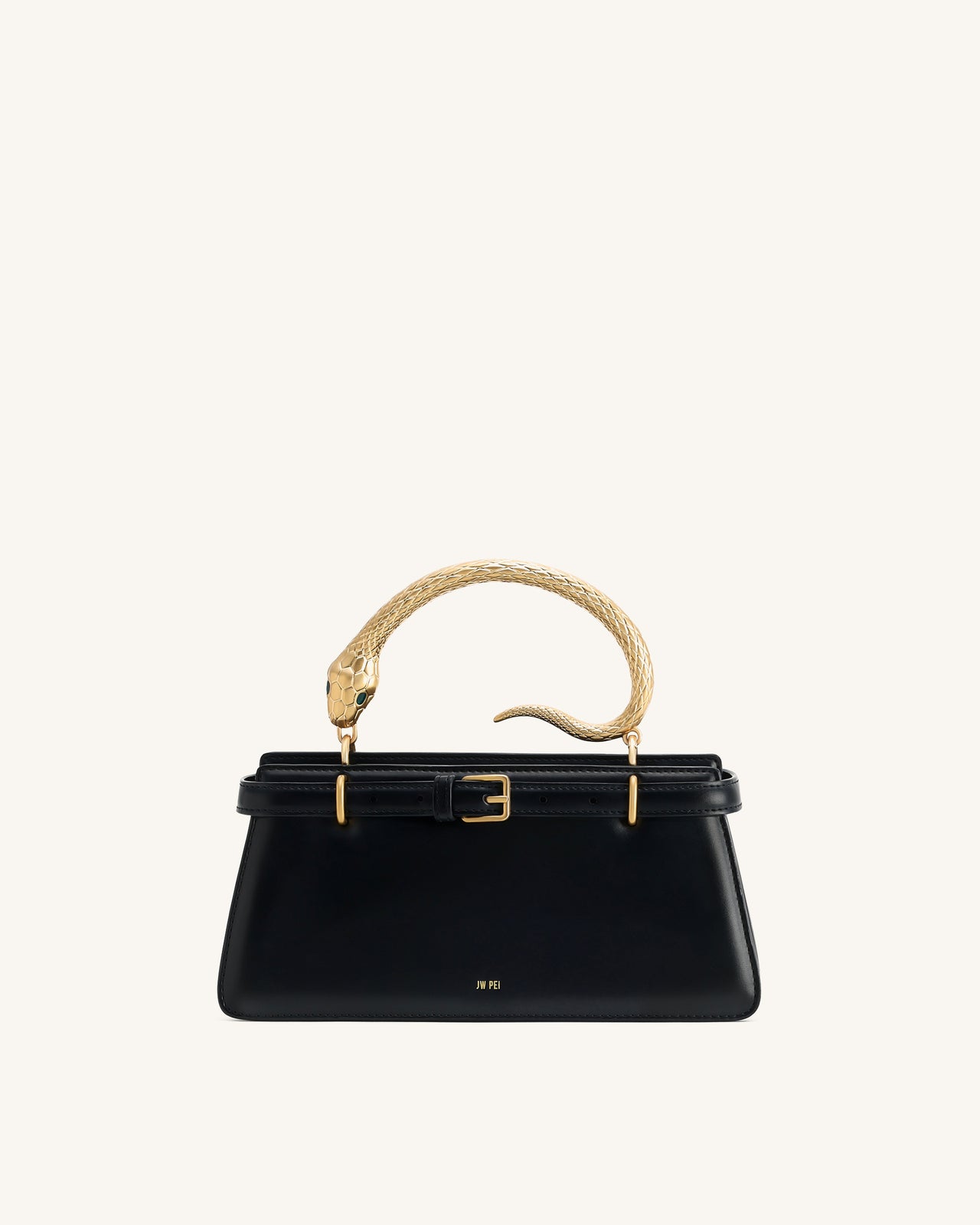 Elena スネークハンドル トップハンドルバッグ - ブラック