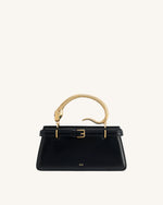 Elena スネークハンドル トップハンドルバッグ - ブラック