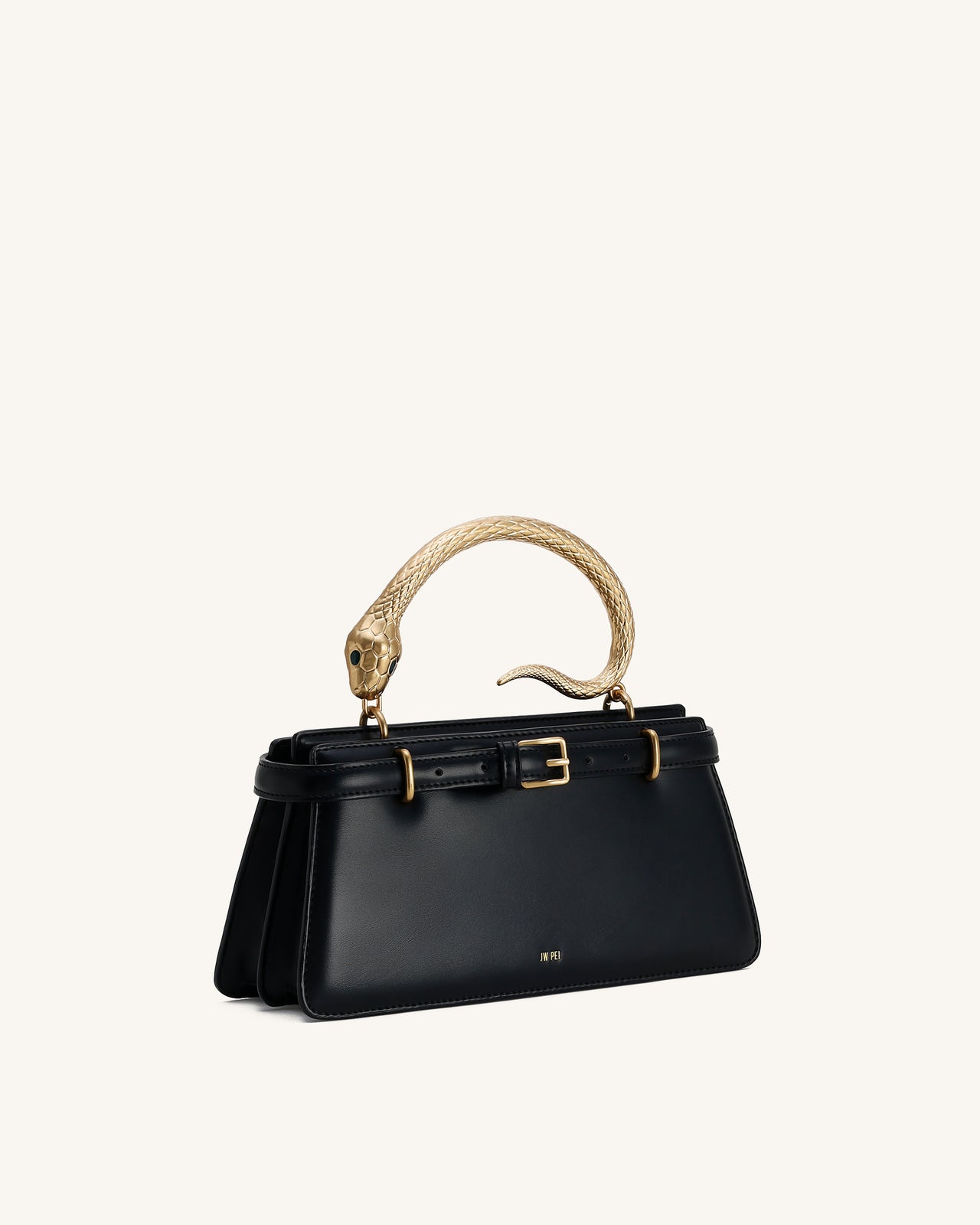 Elena スネークハンドル トップハンドルバッグ - ブラック
