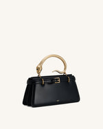 Elena スネークハンドル トップハンドルバッグ - ブラック