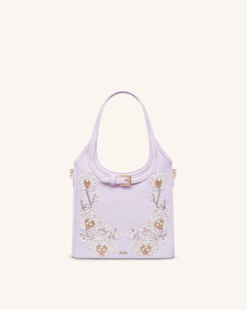 Brooke ミニ ベルテッド エンベリッシュド オーキッドビーズ トップハンドルバッグ - ラベンダー