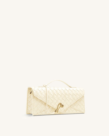 Celeste 織り目加工 エンベロープ トップハンドルバッグ - アイボリー