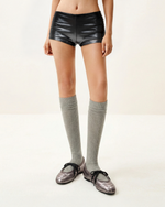 Erika トップステッチ レースアップ バレエフラットシューズ - ダークブラウン