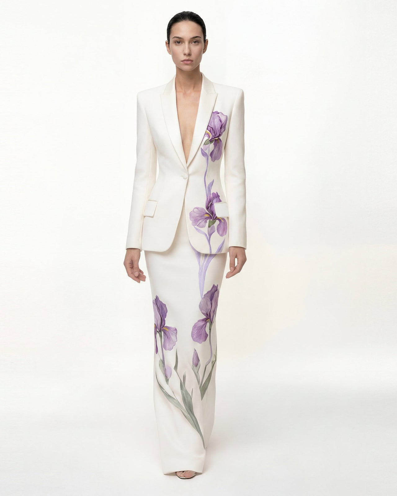 Iris モチーフ マキシスカート - ホワイト