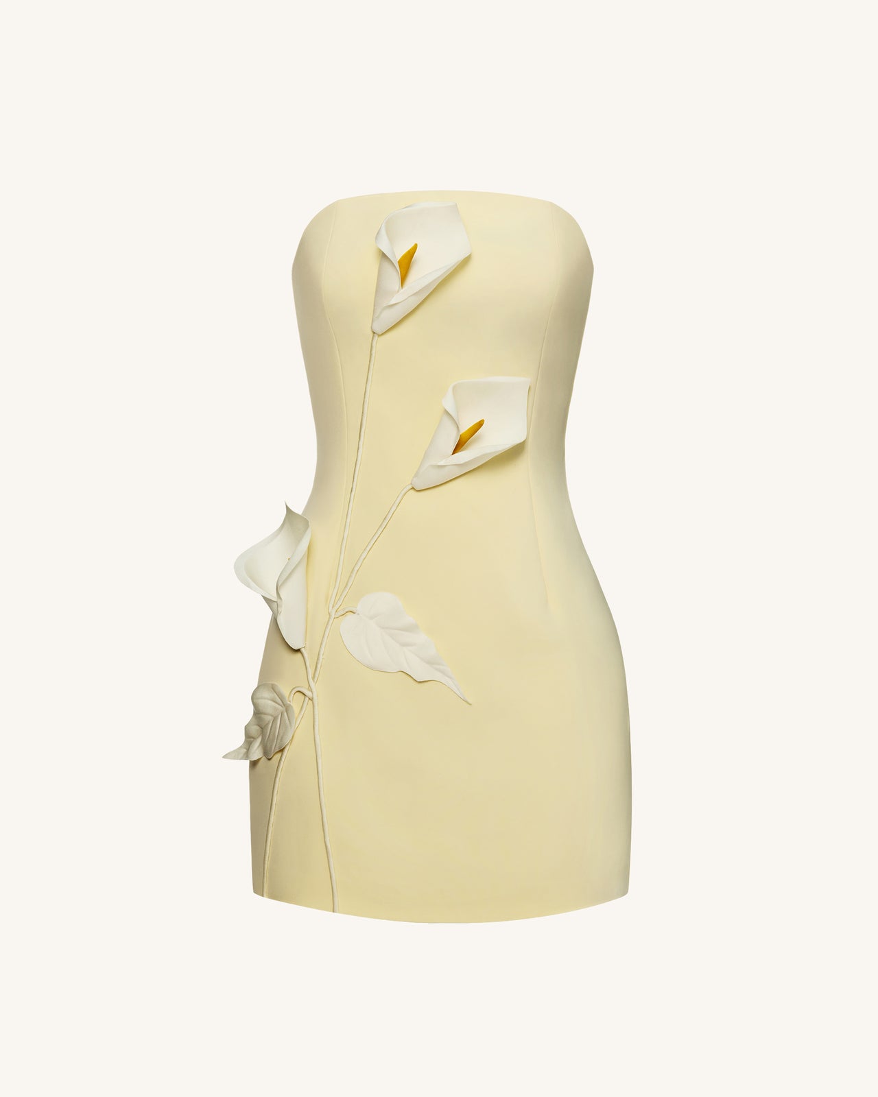 ストラップレス フローラルアップリケ ドレス - イエロー