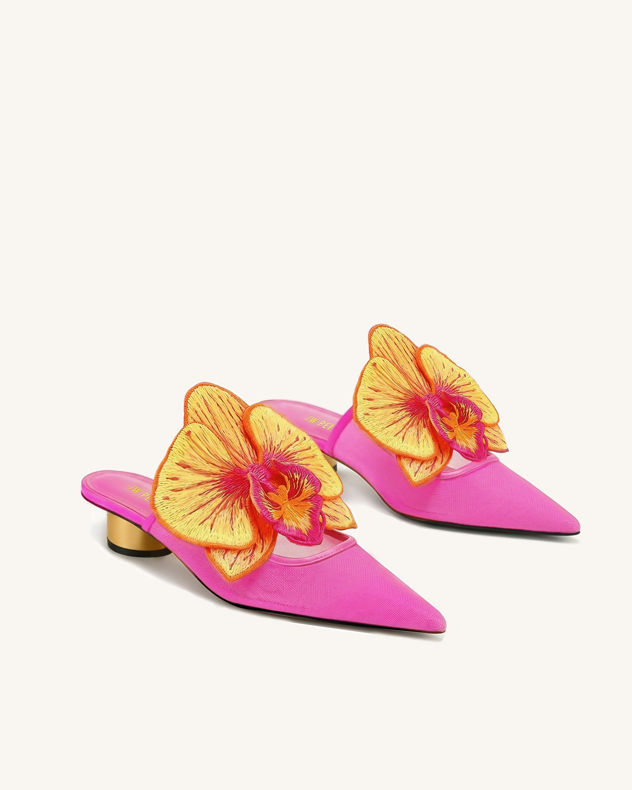 Helena 刺繍装飾 ピアスト ミュール - ローズレッド