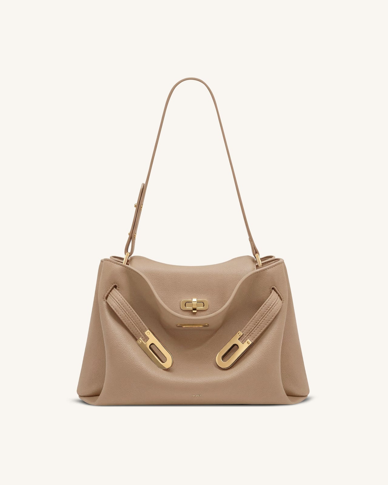 Rhea ペブルド ダブルバックル ショルダーバッグ - カーキ