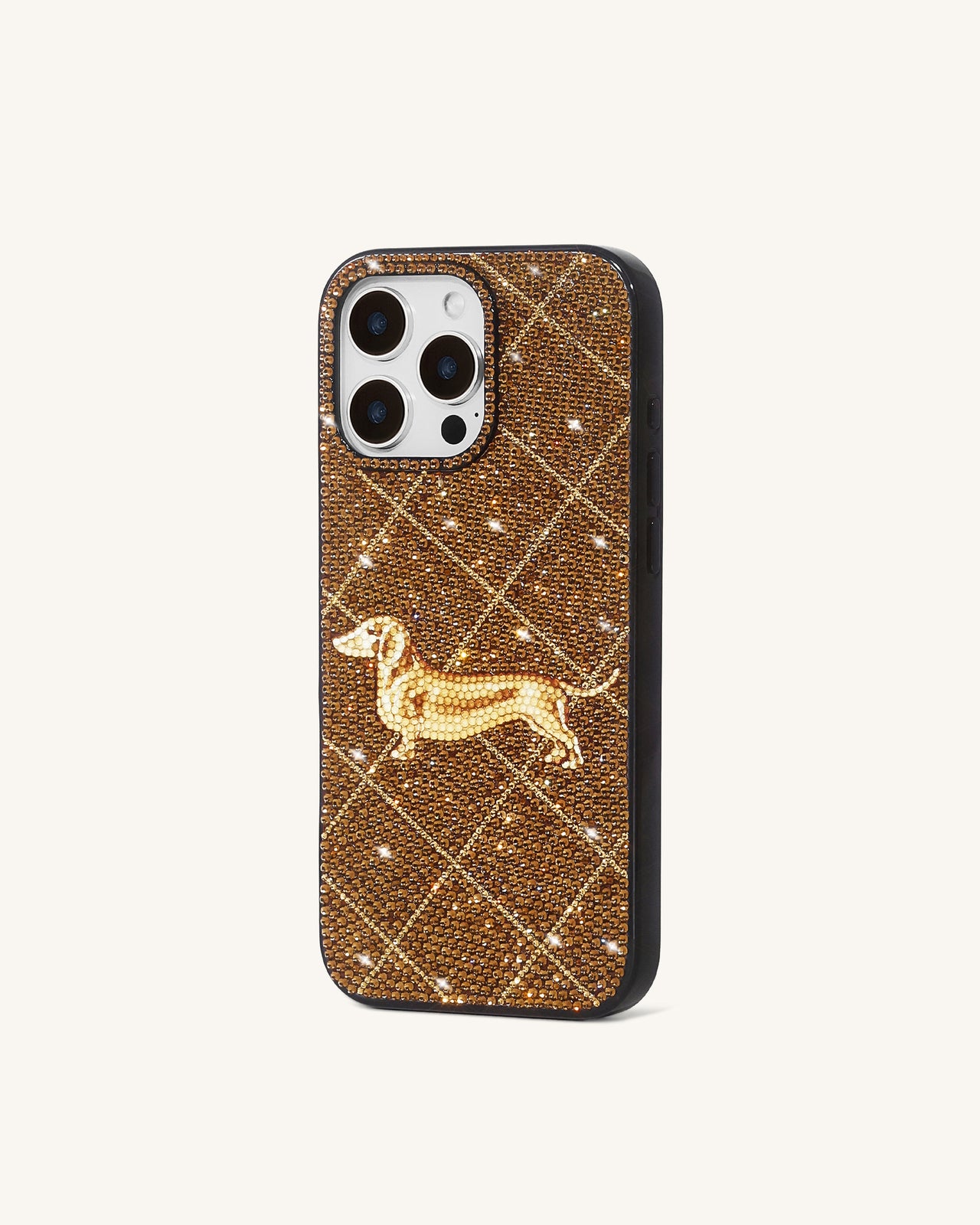 ダックスフント モチーフ 人工クリスタル スマホケース - ブラウン