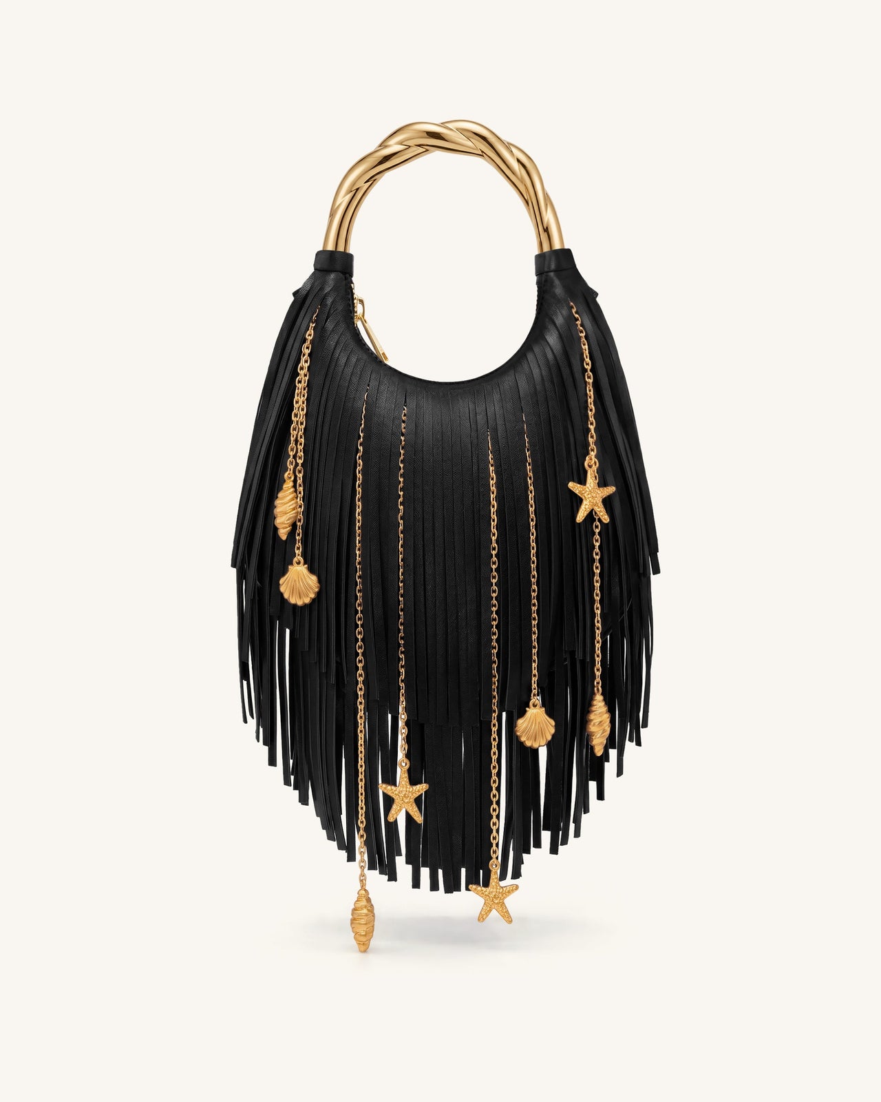Chloe メタルハンドル フリンジ トップハンドバッグ - ブラック