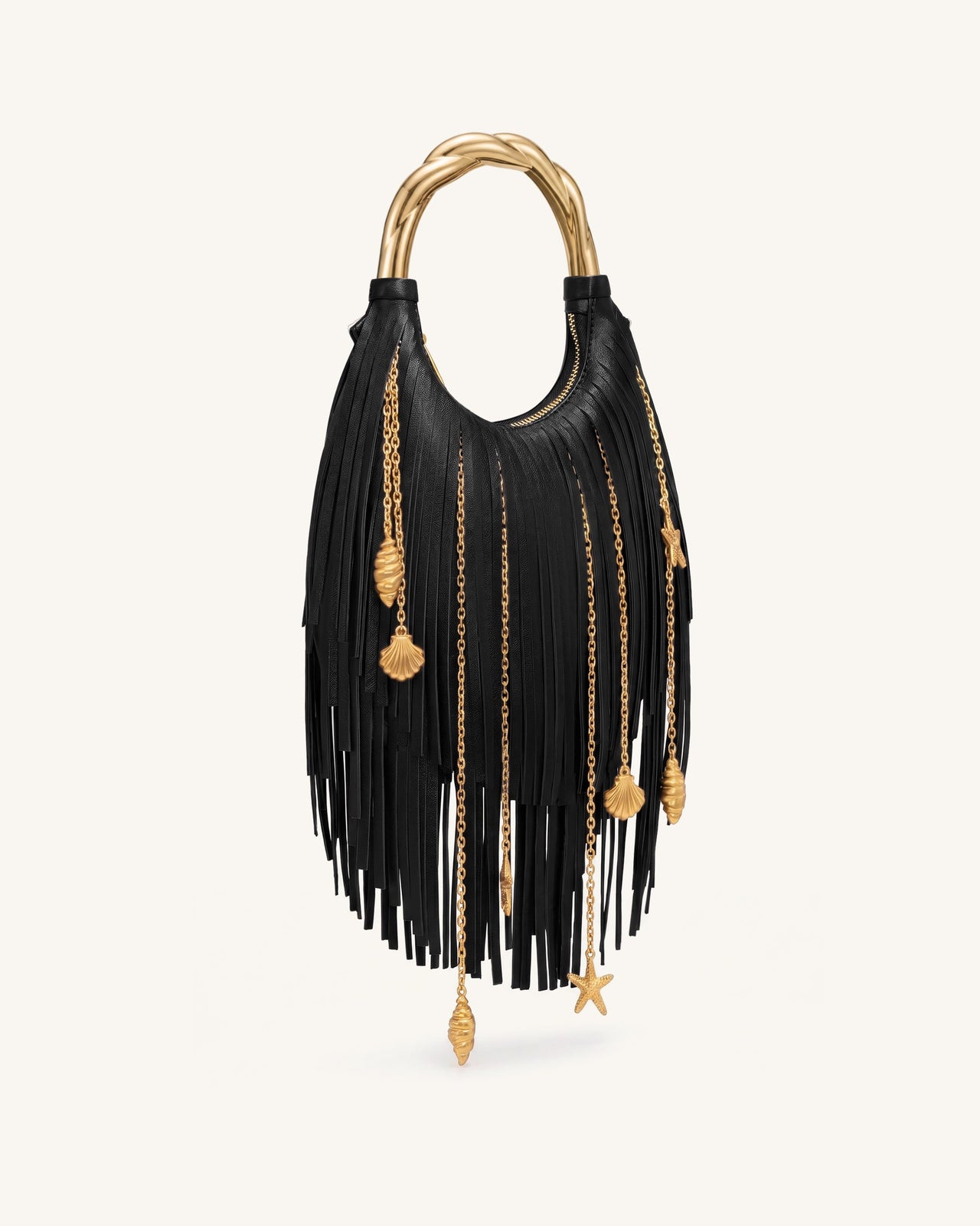 Chloe メタルハンドル フリンジ トップハンドバッグ - ブラック