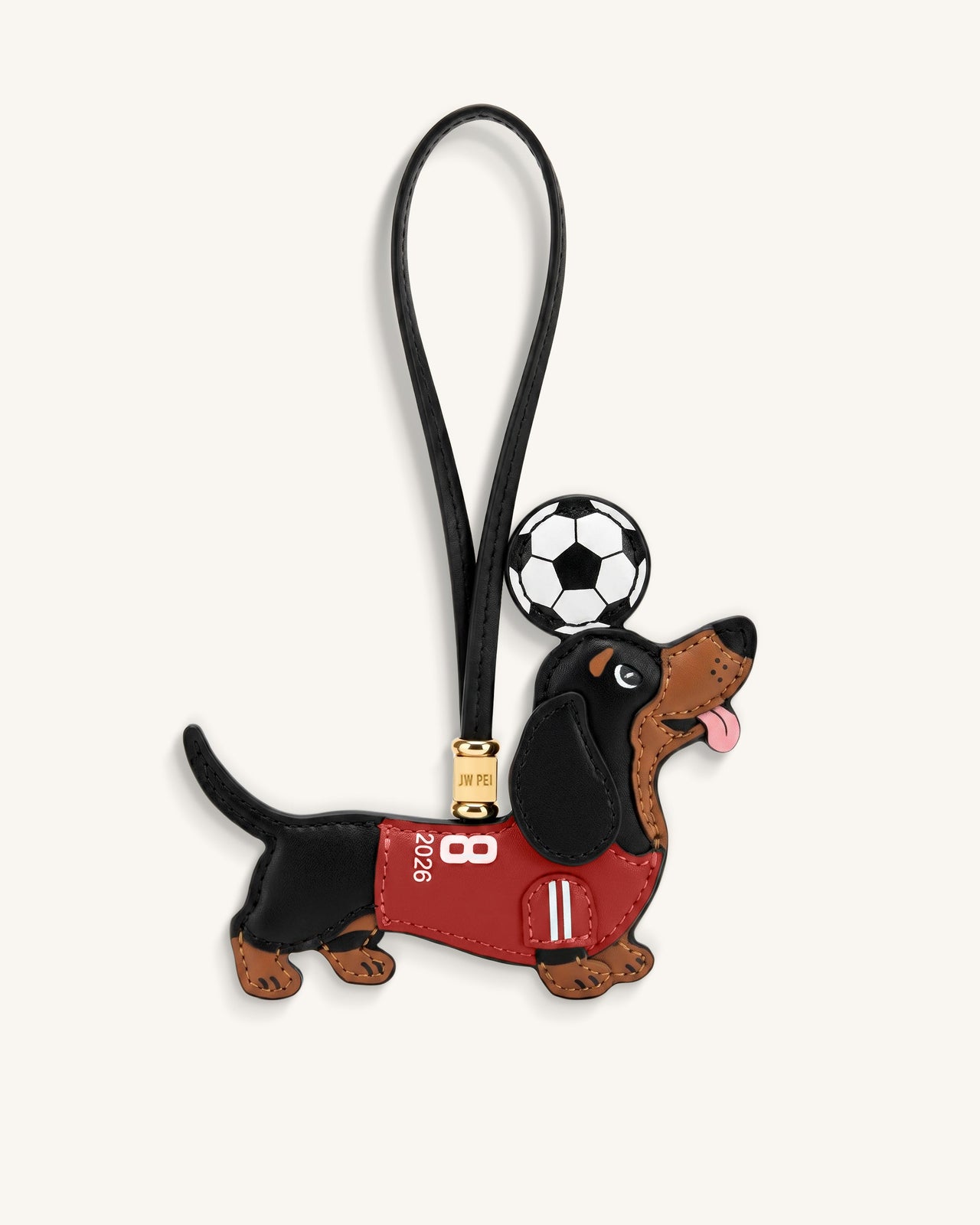 ワールドカップ ダックスフンド サッカー ジャージ バッグチャーム - レッド