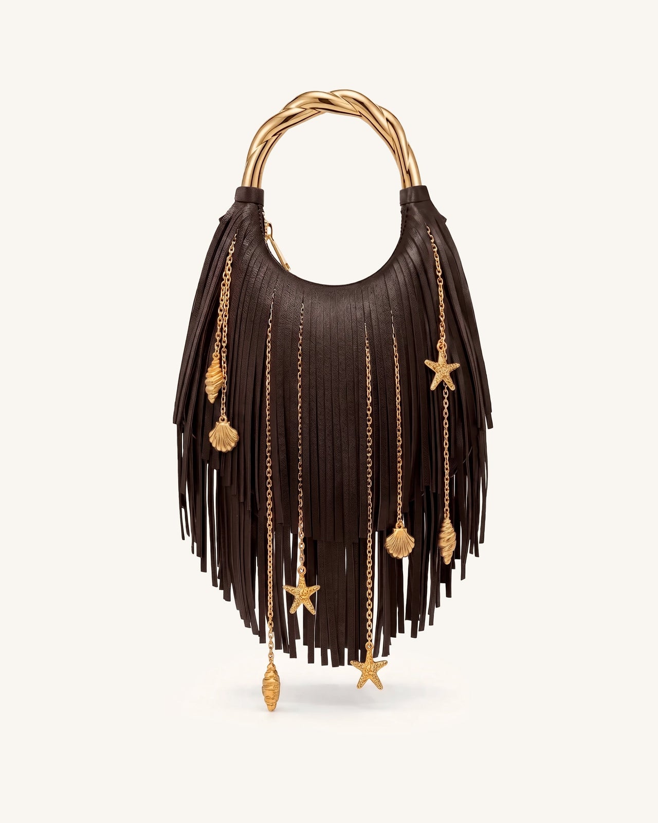 Chloe メタルハンドル フリンジトップハンドバッグ - ダークブラウン