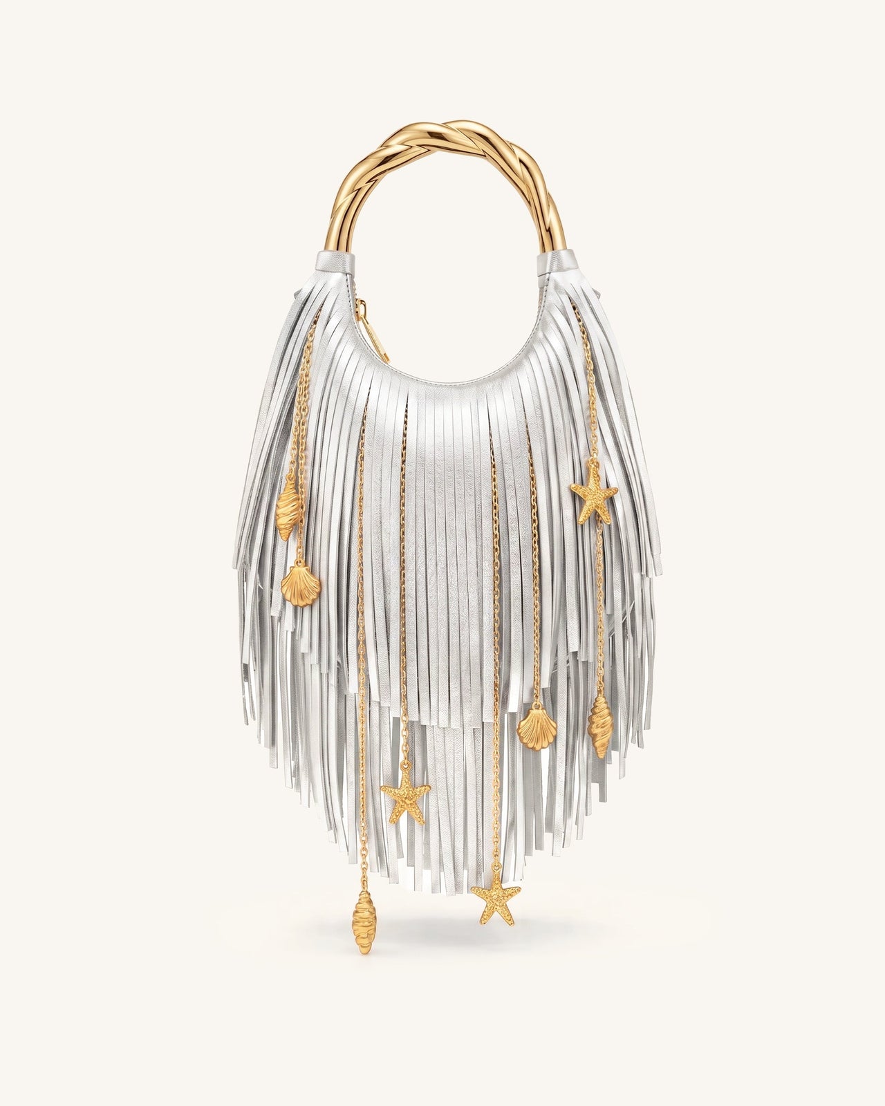 Chloe メタルハンドル フリンジトップハンドバッグ - シルバー