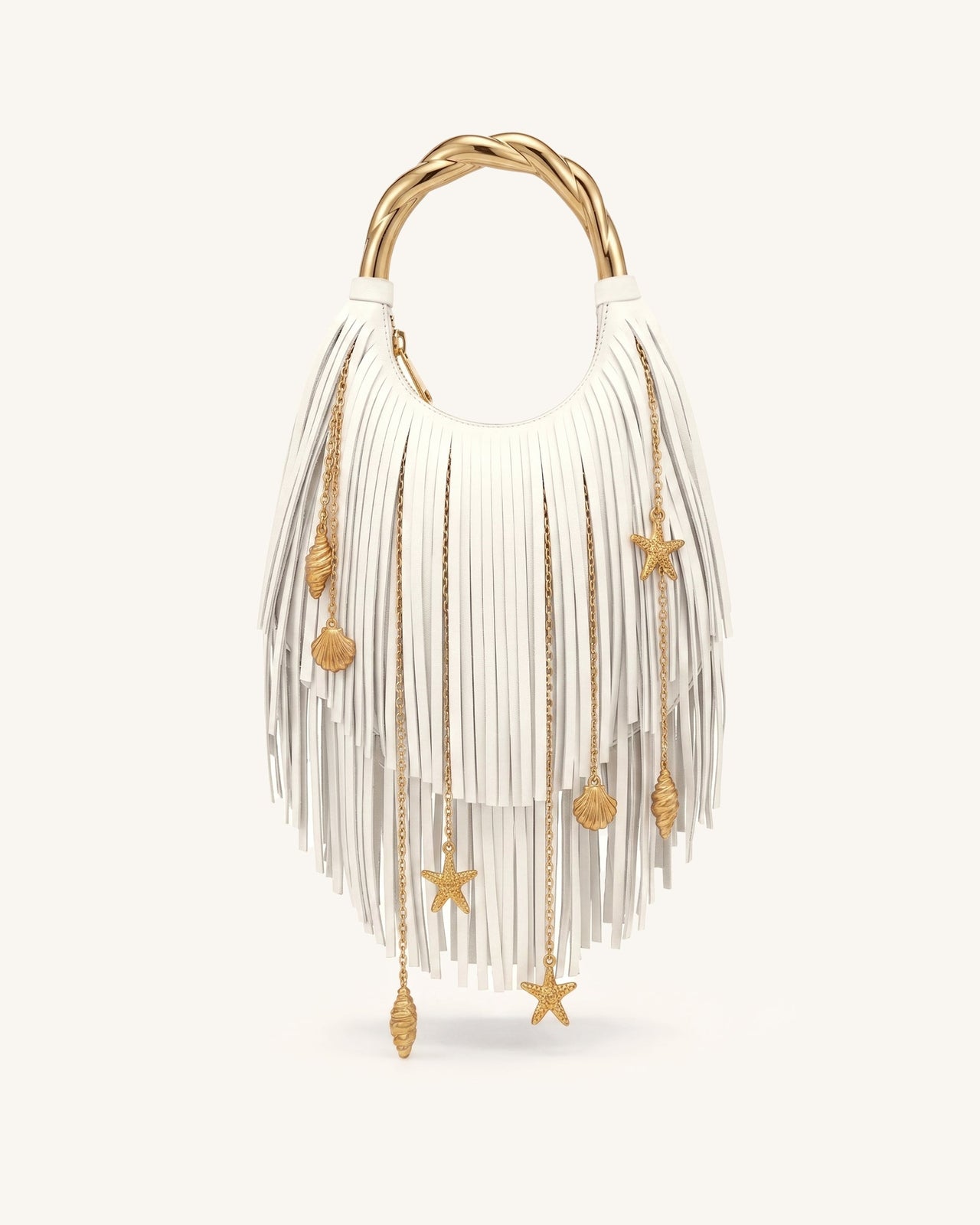 Chloe メタルハンドル フリンジトップハンドバッグ - オフホワイト