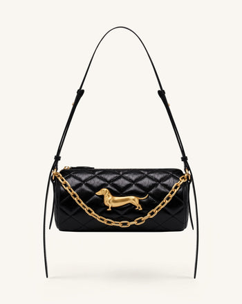 Lucienne ダックスフンド キルティング チェーン ショルダーバッグ - ブラック