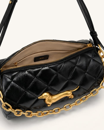 Lucienne ダックスフンド キルティング チェーン ショルダーバッグ - ブラック