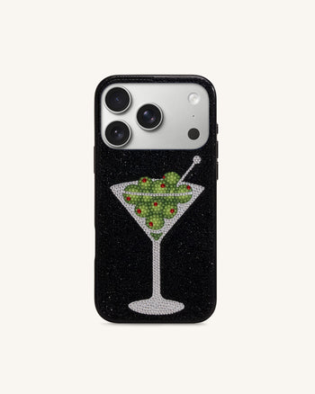 Olive マティーニ 人工クリスタル スマホケース - ブラック