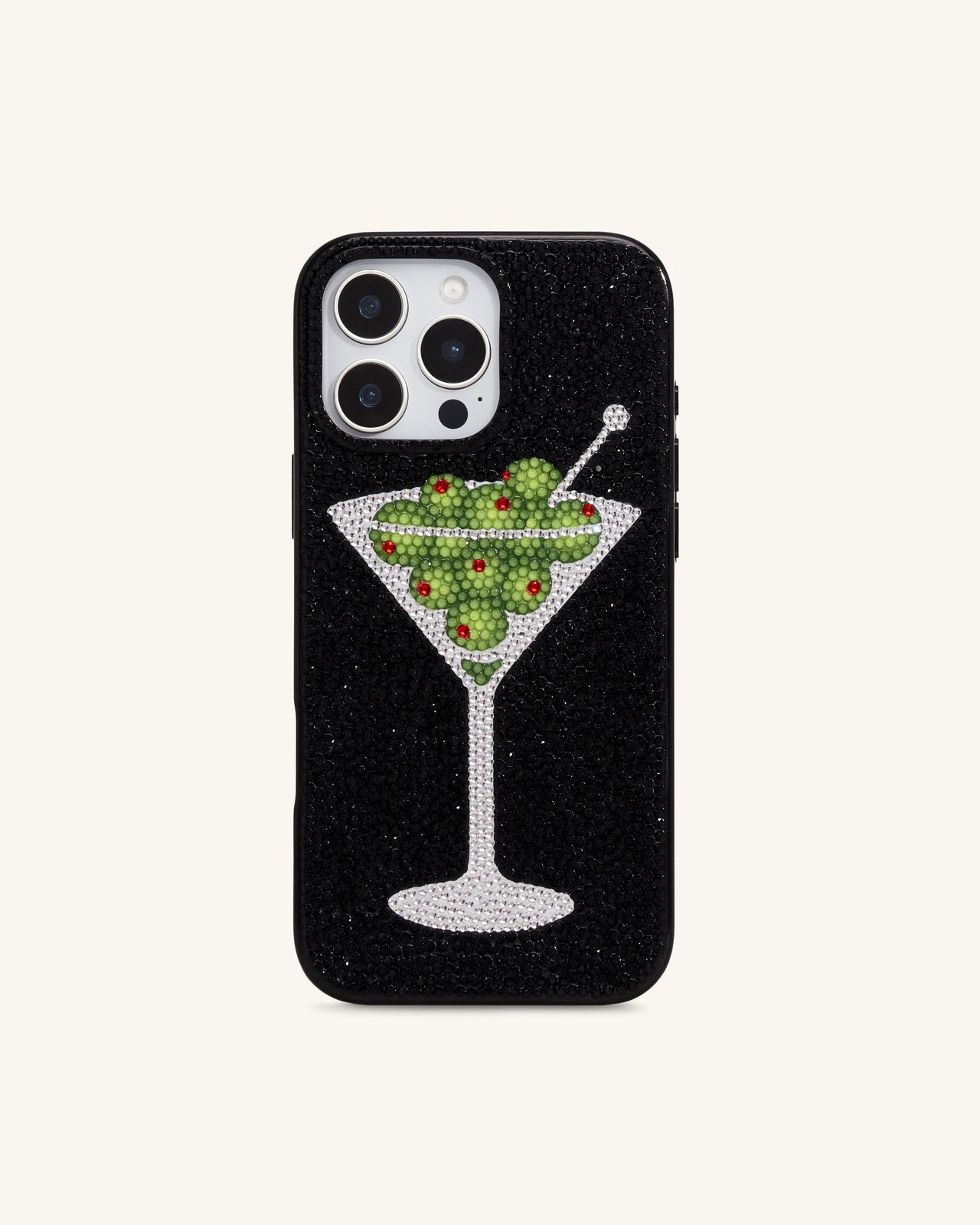 Olive マティーニ 人工クリスタル スマホケース - ブラック