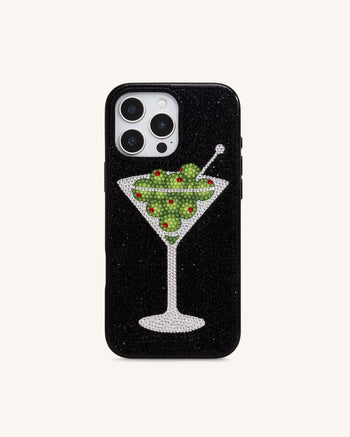 Olive マティーニ 人工クリスタル スマホケース - ブラック