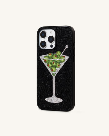Olive マティーニ 人工クリスタル スマホケース - ブラック
