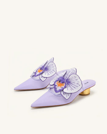 Helena 刺繍装飾 ピアスト ミュール - パープル