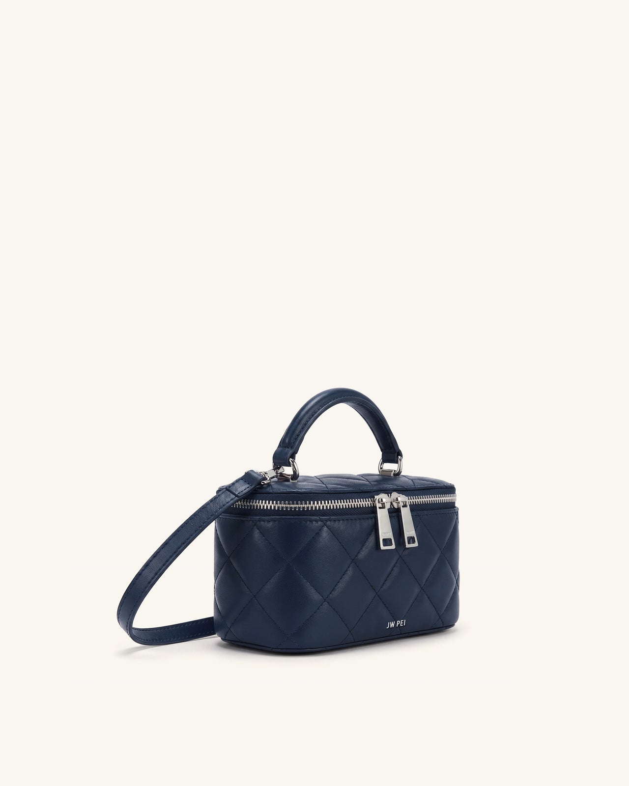 Vivienne キルティング バニティ トップハンドルバッグ - ネイビー