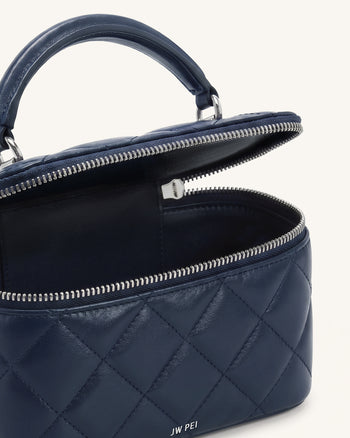 Vivienne キルティング バニティ トップハンドルバッグ - ネイビー