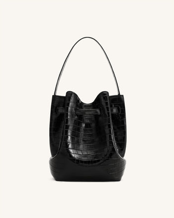Clara ロックアクセント バケットショルダーバッグ - ブラッククロコ