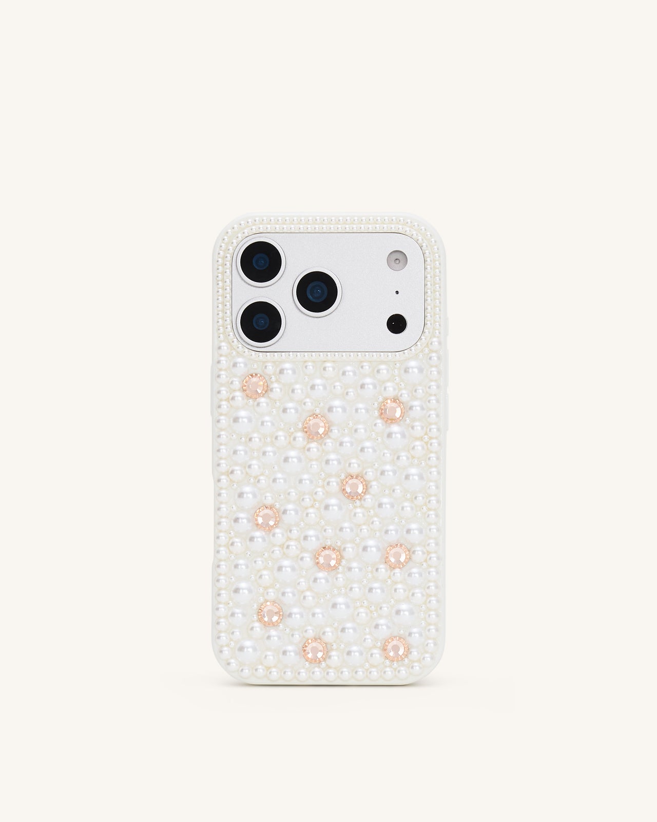 Pearl 装飾付き スマホケース - ホワイト