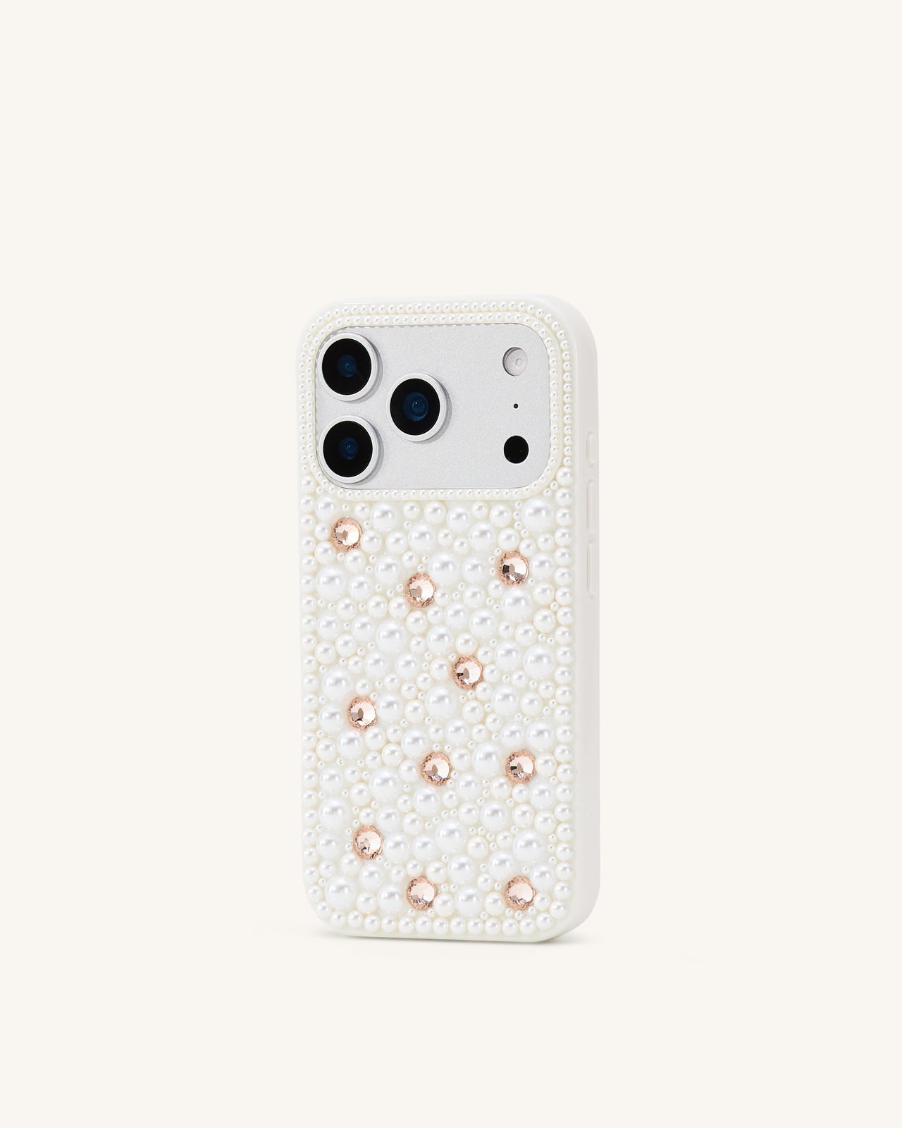 Pearl 装飾付き スマホケース - ホワイト