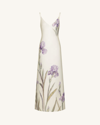 Iris モチーフ サテン スリップガウン - ホワイト