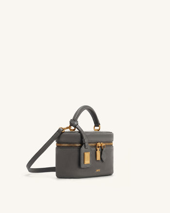 Cleo フェイクスエード ボックス型 トップハンドルバッグ - ダークグレー