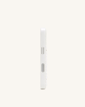 Pearl 装飾付き スマホケース - ホワイト