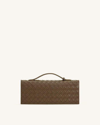 Celeste 織り目加工 エンベロープ トップハンドルバッグ - モカブラウン